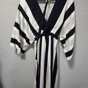 Adam Lippes Black and White Striped Long Sleeve Dress